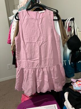Idem Ditto Ballerina Pink Poplin Sleeveless Drop Waist Mini Dress